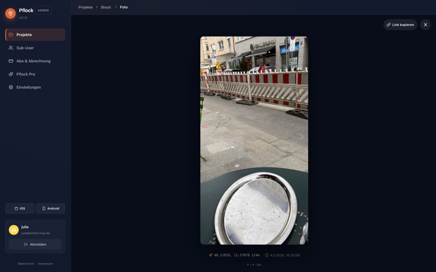 Foto-Detail mit GPS-Koordinaten und Aufnahme-Datum